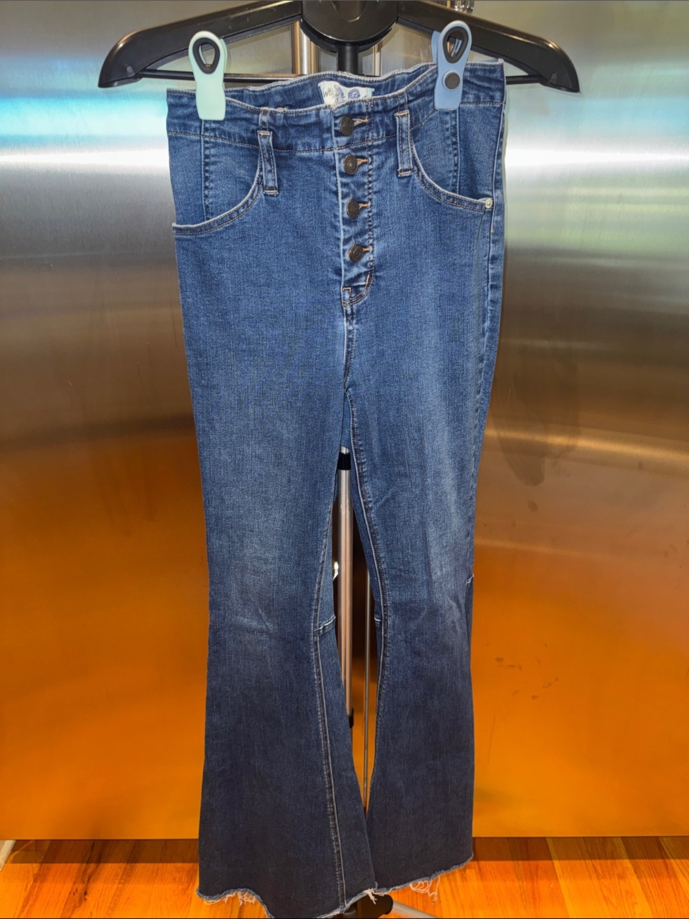 We The Free Dark Blue Button-Fly Flare Jeans